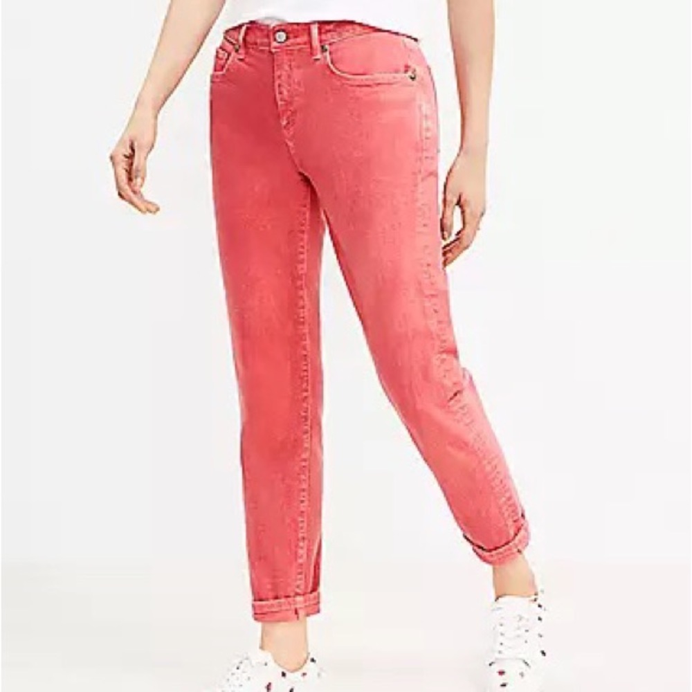 Red American Eagle Hi-Rise Girlfriend Jeans